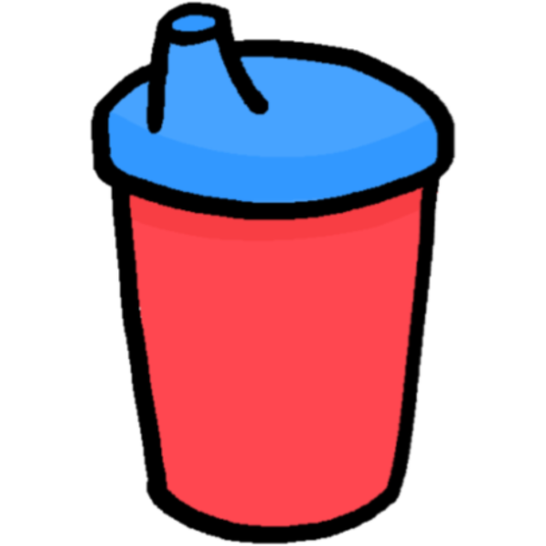 a red cup with a blue training lid on it.